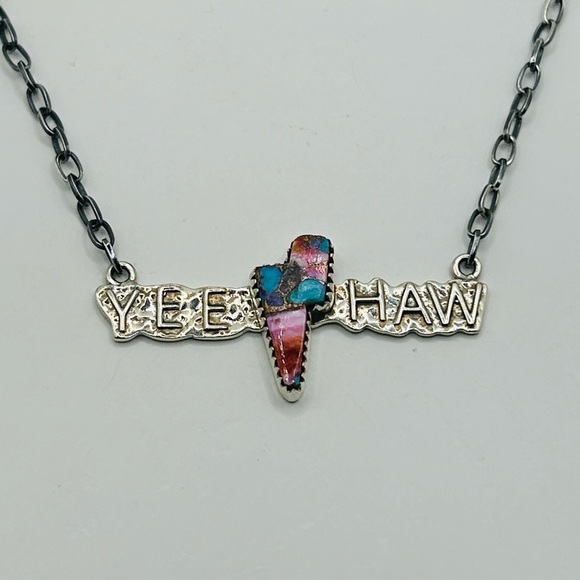 925 Sterling Silver Pink Dahlia “Yeehaw” Southwest Style Pendant Necklace